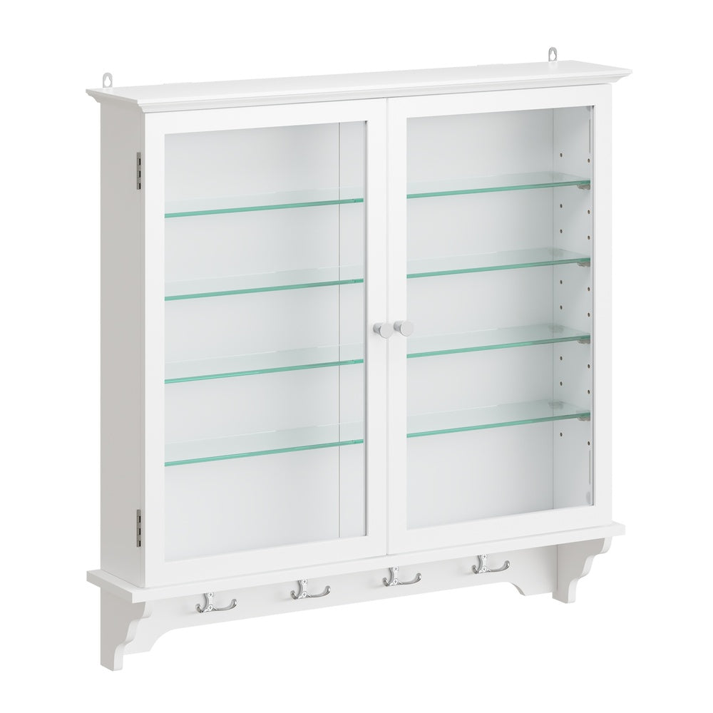 SoBuy FSB114-E-W Armoire Murale Suspendue Blanche 2 Portes Vitrées – Meuble de Rangement Peu Profond avec Éclairage LED pour Salle de Bain, Cuisine et Salon – 68×13,5×68,5 cm, Charge 18 kg