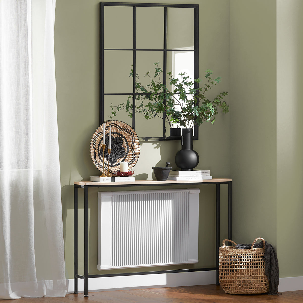 SoBuy FSB19-XL-Z Console Ultra Fine 20 cm – 120×20×80 cm, Charge 50 kg, Métal Noir et Plateau Bois