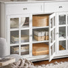 SoBuy FSB77-W Buffet Bas, Commode Armoire de Rangement, Placard de Cuisine, Meuble de Rangement pour Cuisine Salle à Manger Salon Entrée avec 3 Portes Vitrées, 2 Tiroirs, 119 x 40 x 90 cm, Blanc