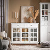 SoBuy FSB77-W Buffet Bas, Commode Armoire de Rangement, Placard de Cuisine, Meuble de Rangement pour Cuisine Salle à Manger Salon Entrée avec 3 Portes Vitrées, 2 Tiroirs, 119 x 40 x 90 cm, Blanc