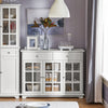 SoBuy FSB77-W Buffet Bas, Commode Armoire de Rangement, Placard de Cuisine, Meuble de Rangement pour Cuisine Salle à Manger Salon Entrée avec 3 Portes Vitrées, 2 Tiroirs, 119 x 40 x 90 cm, Blanc