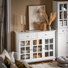 SoBuy FSB77-W Buffet Bas, Commode Armoire de Rangement, Placard de Cuisine, Meuble de Rangement pour Cuisine Salle à Manger Salon Entrée avec 3 Portes Vitrées, 2 Tiroirs, 119 x 40 x 90 cm, Blanc