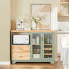 SoBuy FSB81-GR Buffet Cuisine 120cm – Niche Micro-Ondes, 8 Bouteilles, Portes Vitrées, Bois Massif – Vert