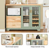SoBuy FSB81-GR Buffet Cuisine 120cm – Niche Micro-Ondes, 8 Bouteilles, Portes Vitrées, Bois Massif – Vert