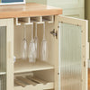 SoBuy FSB81-MI Buffet Cuisine avec Espace Micro-Ondes et Range-Bouteilles Meuble de Rangement Cuisine 120 cm avec Portes en Verre Meuble pour Salon, Salle à Manger ou Entrée 120x90x40cm Beige