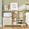 SoBuy FSB81-MI Buffet Cuisine avec Espace Micro-Ondes et Range-Bouteilles Meuble de Rangement Cuisine 120 cm avec Portes en Verre Meuble pour Salon, Salle à Manger ou Entrée 120x90x40cm Beige