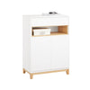 SoBuy FSB97-WN Buffet Bas Blanc et Bambou, 1 Tiroir, 2 Portes et Étagères Réglables pour Entrée, Salon ou Cuisine – 60x34x85 cm, Charge 80kg