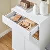SoBuy FSB97-WN Buffet Bas Blanc et Bambou, 1 Tiroir, 2 Portes et Étagères Réglables pour Entrée, Salon ou Cuisine – 60x34x85 cm, Charge 80kg