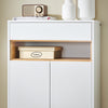 SoBuy FSB97-WN Buffet Bas Blanc et Bambou, 1 Tiroir, 2 Portes et Étagères Réglables pour Entrée, Salon ou Cuisine – 60x34x85 cm, Charge 80kg