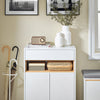 SoBuy FSB97-WN Buffet Bas Blanc et Bambou, 1 Tiroir, 2 Portes et Étagères Réglables pour Entrée, Salon ou Cuisine – 60x34x85 cm, Charge 80kg