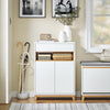 SoBuy FSB97-WN Buffet Bas Blanc et Bambou, 1 Tiroir, 2 Portes et Étagères Réglables pour Entrée, Salon ou Cuisine – 60x34x85 cm, Charge 80kg
