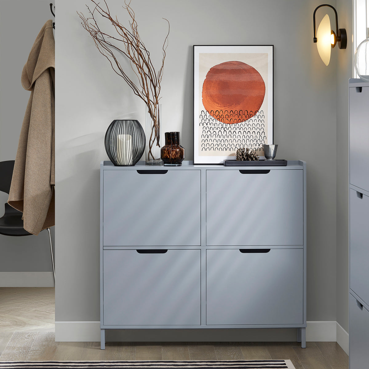 SoBuy FSR100-HG Armoire à Chaussures Ultra-Slim 19 cm – 4 Abattants, 8–12 Paires, Anti-Basculement, Gris, 100×19×91 cm