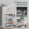 SoBuy FSR108-W Armoire à Chaussures 3 Abattants et Crochets, Meuble d'Entrée avec Porte-Manteau – 55x30x112 cm, Blanc