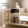 Banc à chaussures SoBuy FSR128-W blanc naturel avec coussin et porte à treillis