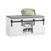 SoBuy FSR133-K-W Banc à Chaussures avec Coussin Rembourré, Porte de Grange Coulissante et 6 Compartiments, Charge 200 kg pour Entrée – 90x35x46 cm, Blanc