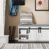 SoBuy FSR133-K-W Banc à Chaussures avec Coussin Rembourré, Porte de Grange Coulissante et 6 Compartiments, Charge 200 kg pour Entrée – 90x35x46 cm, Blanc