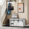 SoBuy FSR133-K-W Banc à Chaussures avec Coussin Rembourré, Porte de Grange Coulissante et 6 Compartiments, Charge 200 kg pour Entrée – 90x35x46 cm, Blanc