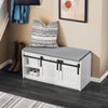 SoBuy FSR133-K-W Banc à Chaussures avec Coussin Rembourré, Porte de Grange Coulissante et 6 Compartiments, Charge 200 kg pour Entrée – 90x35x46 cm, Blanc