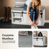 SoBuy FSR133-K-W Banc à Chaussures avec Coussin Rembourré, Porte de Grange Coulissante et 6 Compartiments, Charge 200 kg pour Entrée – 90x35x46 cm, Blanc