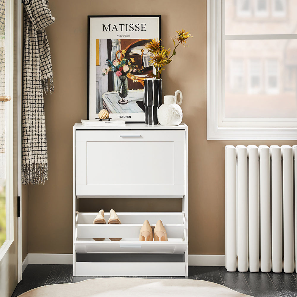 SoBuy FSR137-W Meuble à Chaussures à Abattants 2 Niveaux – Rangement Discret pour Entrée – 60x25x80 cm Blanc