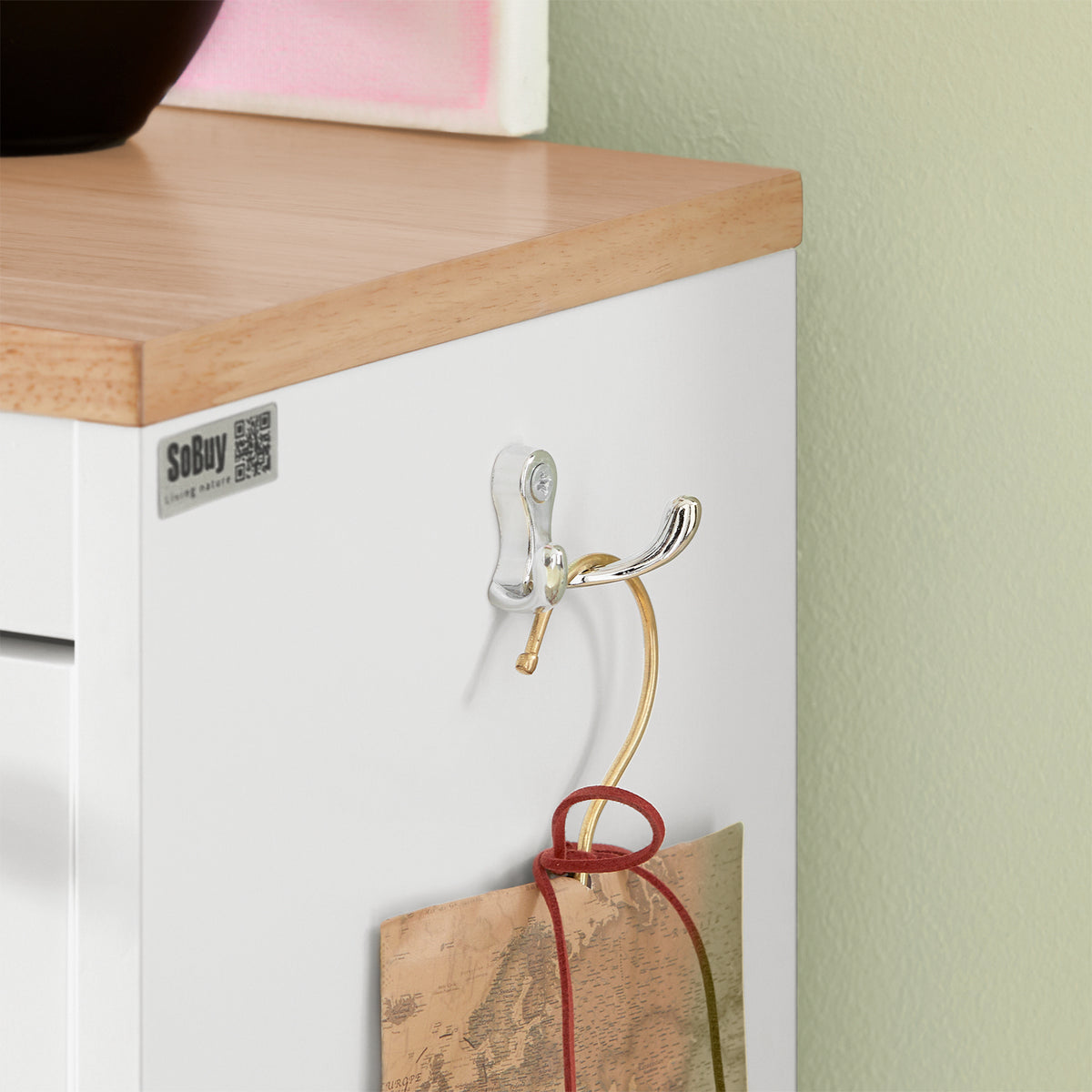 SoBuy FSR144-WN Armoire à Chaussures avec 3 Abattants et 2 Crochets – L59×P26×H116 cm, Charge 30 kg, Blanc et Naturel