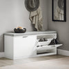 SoBuy FSR147-W Banc à Chaussures avec Coussin Rembourré et 2 Abattants pour Entrée Couloir – 105x35x48 cm, Blanc
