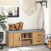 SoBuy FSR148-N Banc à Chaussures avec Coussin Rembourré, 2 Compartiments, 1 Porte et 2 Tiroirs pour Entrée – 110x35x47 cm, Naturel
