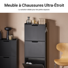 SoBuy FSR151-H-SCH Armoire à Chaussures 3 Abattants Ultra-Slim 19cm, Rangement Compact pour Entrée Couloir – 50x19x129 cm, Noir