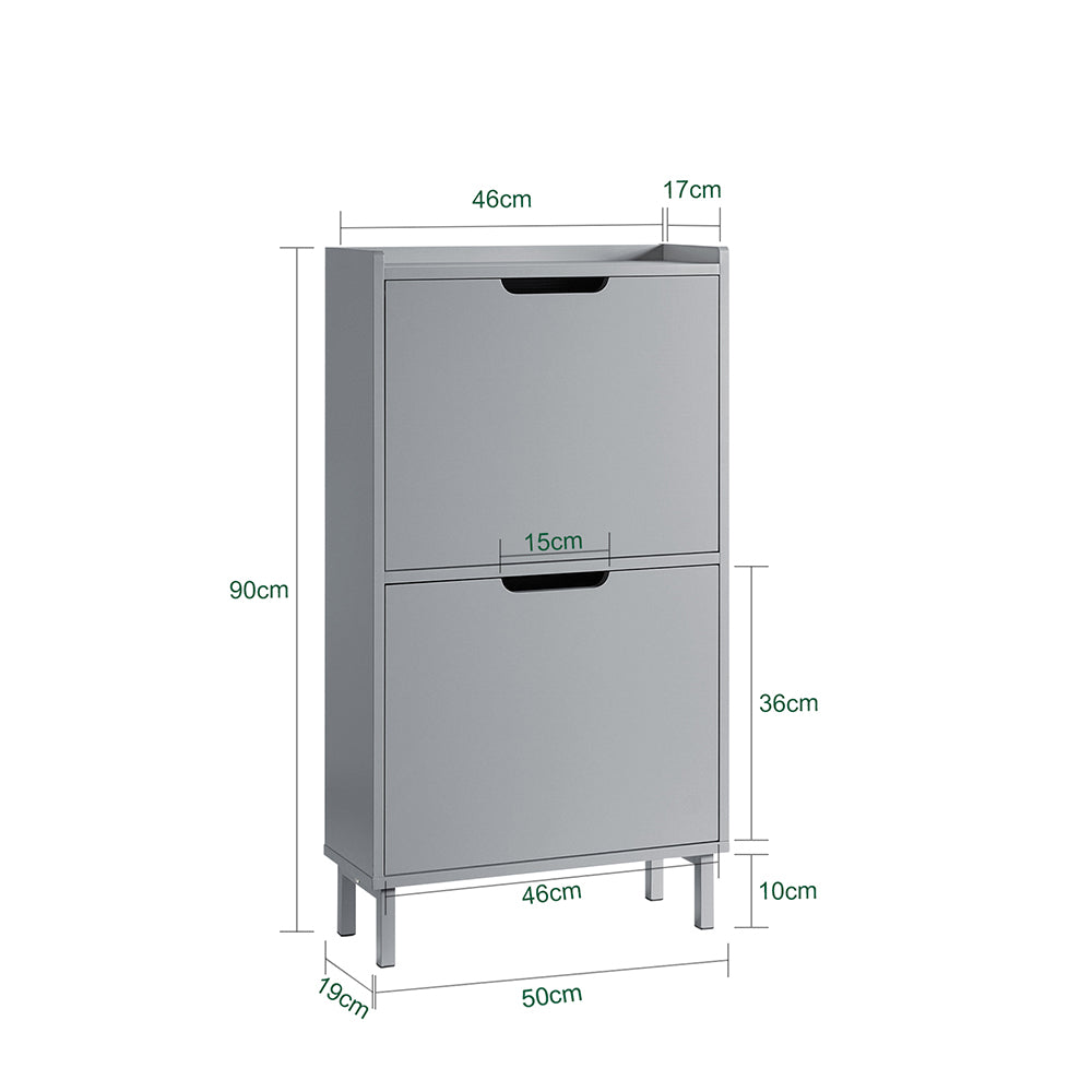SoBuy FSR151-HG Armoire à Chaussures 2 Abattants Ultra-Slim 19cm, Rangement Compact pour Entrée Couloir – 50x19x91 cm, Gris