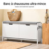 SoBuy FSR151-L-W Banc à Chaussures avec 4 Compartiments et Coussin Confortable, pour Entrée et Couloir, Compact – L105×P24×H52 cm, Charge 250 kg, Bois, Blanc