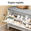 SoBuy FSR151-L-W Banc à Chaussures avec 4 Compartiments et Coussin Confortable, pour Entrée et Couloir, Compact – L105×P24×H52 cm, Charge 250 kg, Bois, Blanc