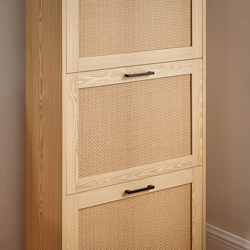 SoBuy FSR155-N Armoire à Chaussures 3 Abattants Effet Cannage Rotin, Meuble d'Entrée Design – Naturel