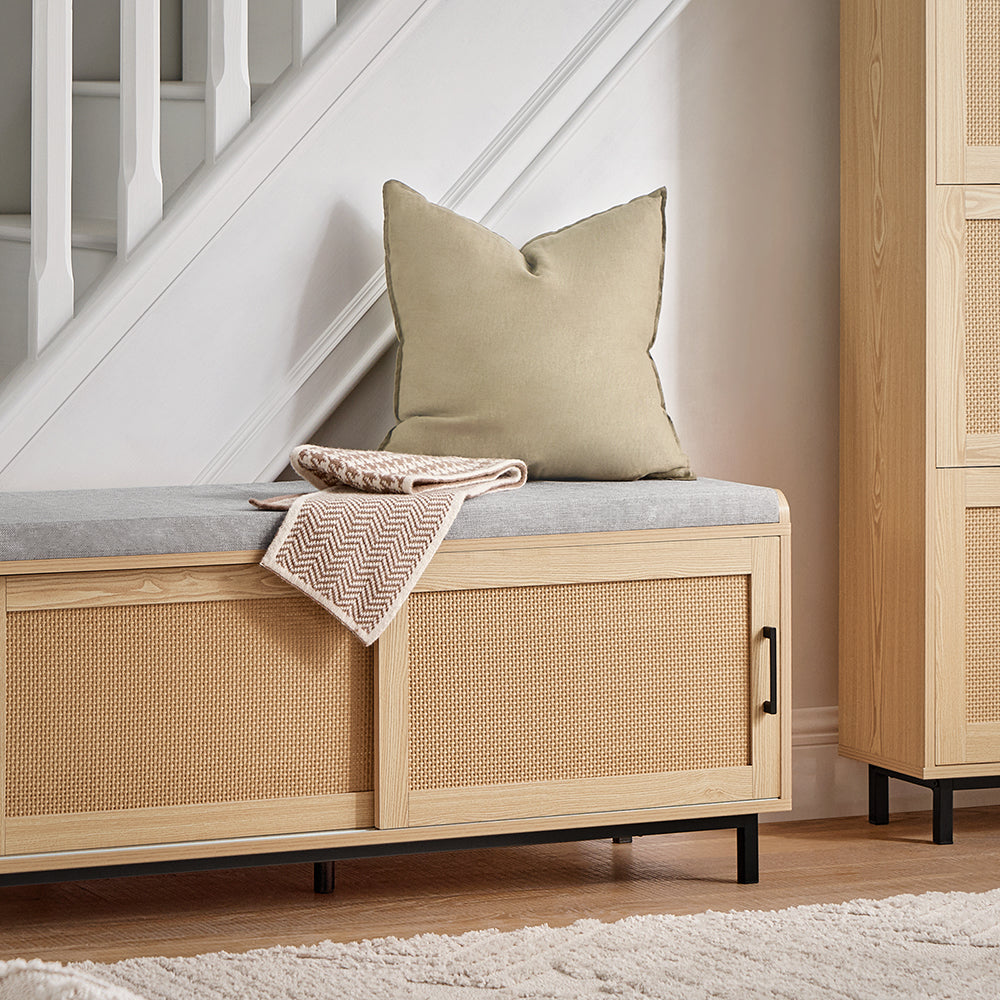 SoBuy FSR155-N Armoire à Chaussures 3 Abattants Effet Cannage Rotin, Meuble d'Entrée Design – Naturel