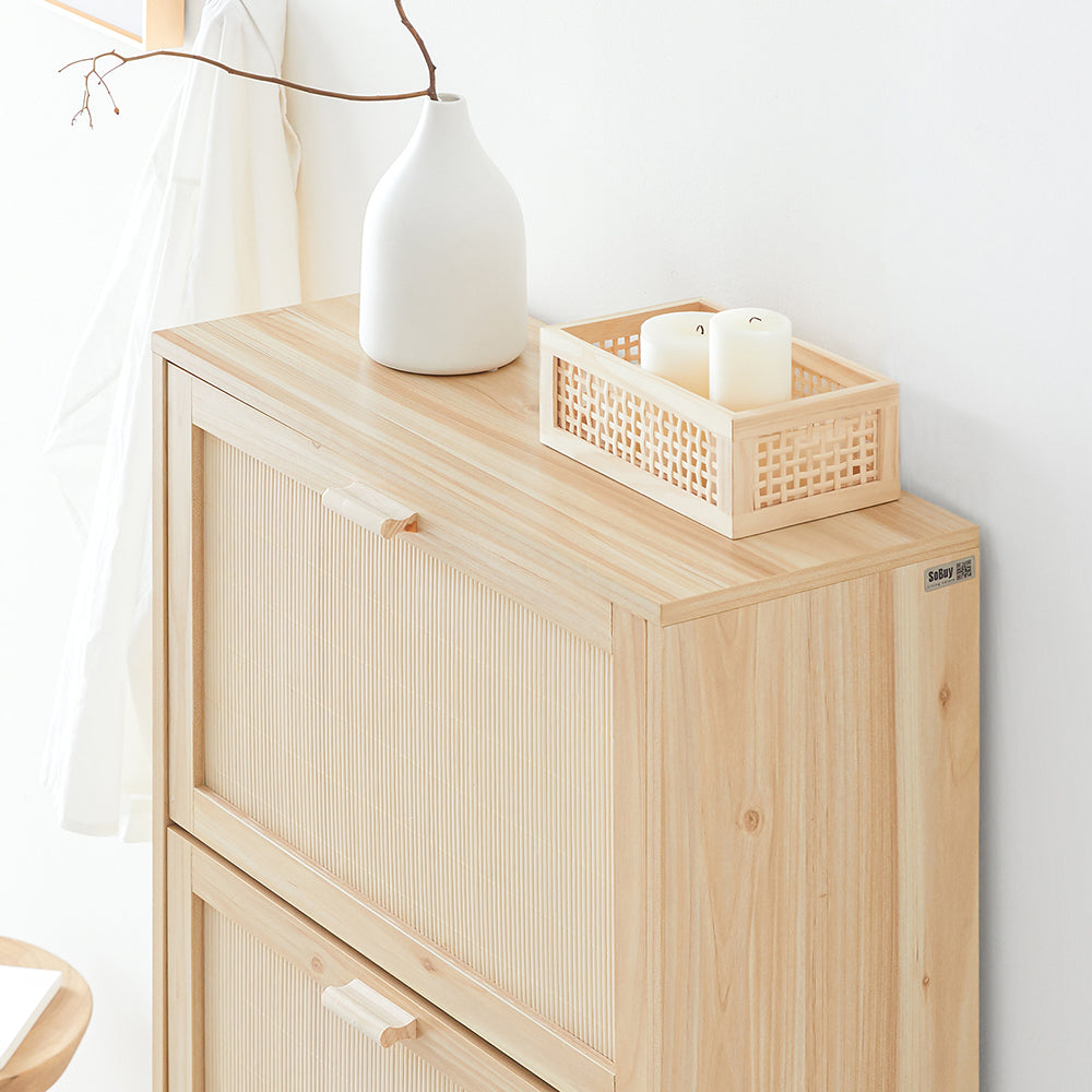 SoBuy FSR159-N Armoire à Chaussures 3 Abattants – L60 × P24 × H118 cm, Naturel