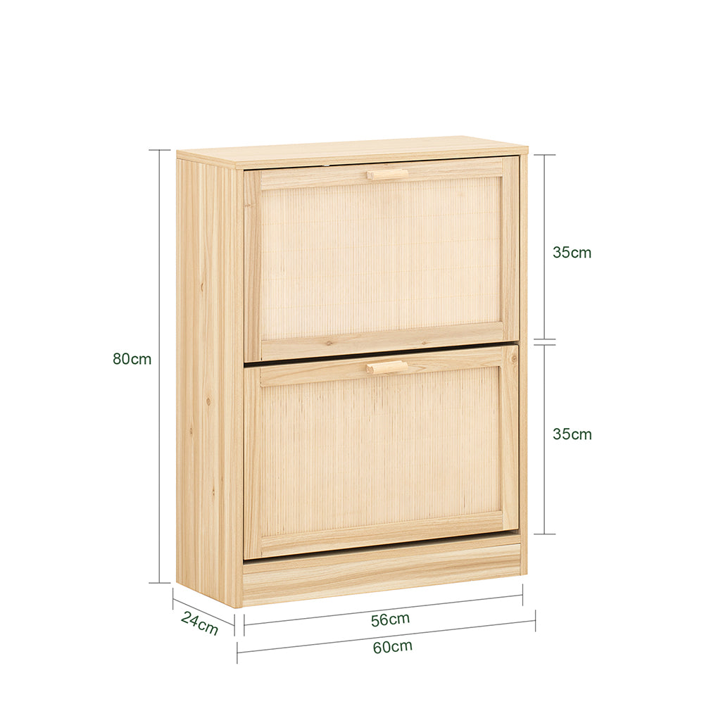 SoBuy FSR160-N Meuble à Chaussures 2 Abattants, 60 × 24 × 80 cm, Façade en Bambou, Naturel