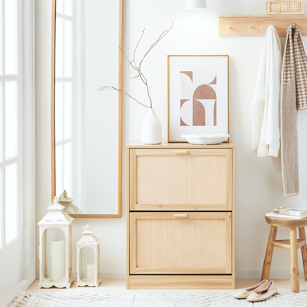 SoBuy FSR160-N Meuble à Chaussures 2 Abattants, 60 × 24 × 80 cm, Façade en Bambou, Naturel