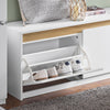 SoBuy FSR171-W Banc à Chaussures 104cm – 2 Abattants, Compartiment Supérieur, 240kg, MDF E1 – Blanc et Bois