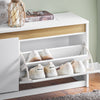 SoBuy FSR171-W Banc à Chaussures 104cm – 2 Abattants, Compartiment Supérieur, 240kg, MDF E1 – Blanc et Bois