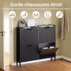 SoBuy FSR177-L-SCH Armoire à Chaussures 4 Abattants Ultra-Slim 19cm, Rangement 8-12 Paires pour Entrée – 100x19x91 cm, Noir