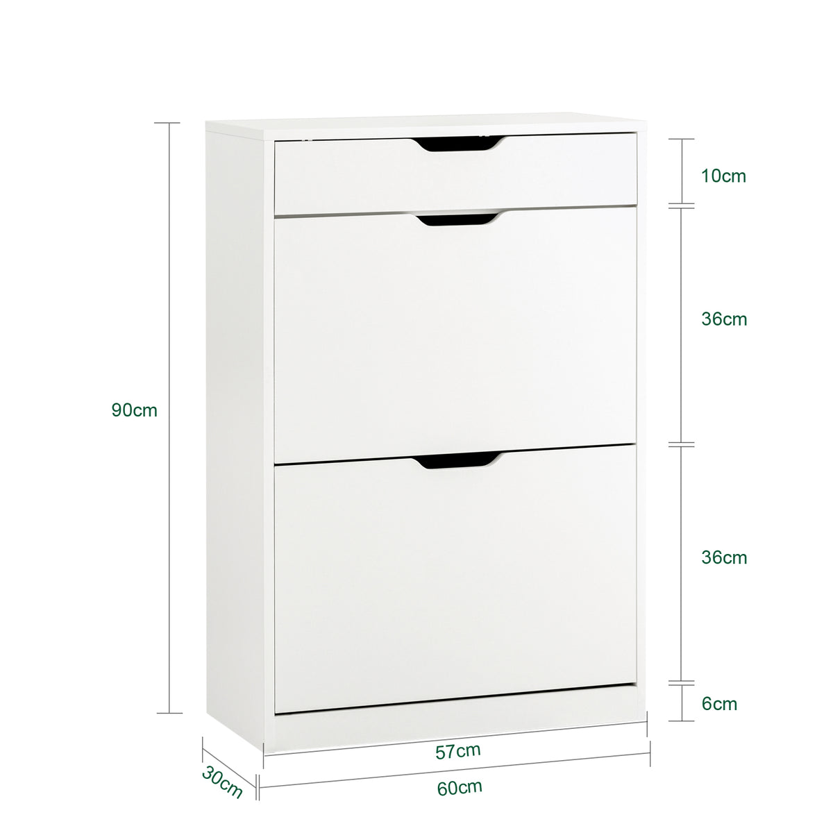 SoBuy FSR180-W Armoire à Chaussures 2 Abattants et 1 Tiroir, Meuble d'Entrée pour Couloir – 60x30x90 cm, Blanc