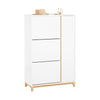 SoBuy FSR189-WN Armoire à Chaussures 3 Abattants et 1 Porte, Grande Capacité 20 Paires pour Entrée – 80x34x122 cm, Blanc et Naturel