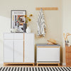 SoBuy FSR191-WN Banc à Chaussures avec Coussin Rembourré et 1 Abattant pour Entrée Couloir – 60x34x55 cm, Blanc et Naturel