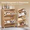 SoBuy FSR200-II-N Meuble à Chaussures Entrée Meuble de Rangement à 2 Abattants, Design Système Anti-Basculement,jusqu'à Taille EU 47, Meuble Chaussures pour 8 Paires, Bois Clair, 60 x 24 x 83 cm
