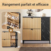 SoBuy FSR203-N Armoire à Chaussures 2 Abattants et Porte Latérale, Design Nordique Compact pour Entrée – 90x24x88 cm, Naturel et Noir