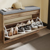 SoBuy FSR218-F Banc à Chaussures avec Coussin Amovible et 1 Abattant, Slim 24cm, 6-8 Paires Pointure 47, Charge 123 kg pour Entrée – 75x24x53 cm, Bois et Gris
