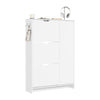 SoBuy FSR220-W Armoire à Chaussures Slim 24 cm – 4 Abattants, 12 Paires, Rangements Latéraux, Crochets, Style Nordique, Blanc