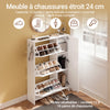 SoBuy FSR220-W Armoire à Chaussures Slim 24 cm – 4 Abattants, 12 Paires, Rangements Latéraux, Crochets, Style Nordique, Blanc