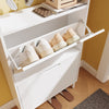 SoBuy FSR221-W Meuble Chaussures Meuble à Chaussures Extra Plat 19 cm, Rangement Jusqu’à Taille 47, avec Crochets et Étagère Ouverte pour Petit Appartement Couloir Entrée Blanc 60x19x119 cm