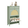 SoBuy FSR223-GR Armoire à Chaussures Cannage 2 Abattants et 1 Tiroir – 12 Paires, Meuble d'Entrée – 62×25×97 cm, Vert