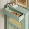 SoBuy FSR223-GR Armoire à Chaussures Cannage 2 Abattants et 1 Tiroir – 12 Paires, Meuble d'Entrée – 62×25×97 cm, Vert